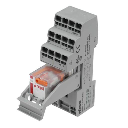 Wago 12A 230V AC 2 C/O Relay and Socket with Indication and Retaining Lever