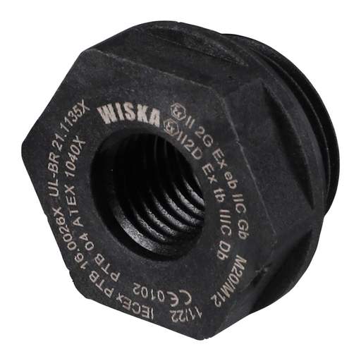 Wiska M20 Male x M12 Female Ex Reduction Adaptor Polyamide (Sold in 1's)