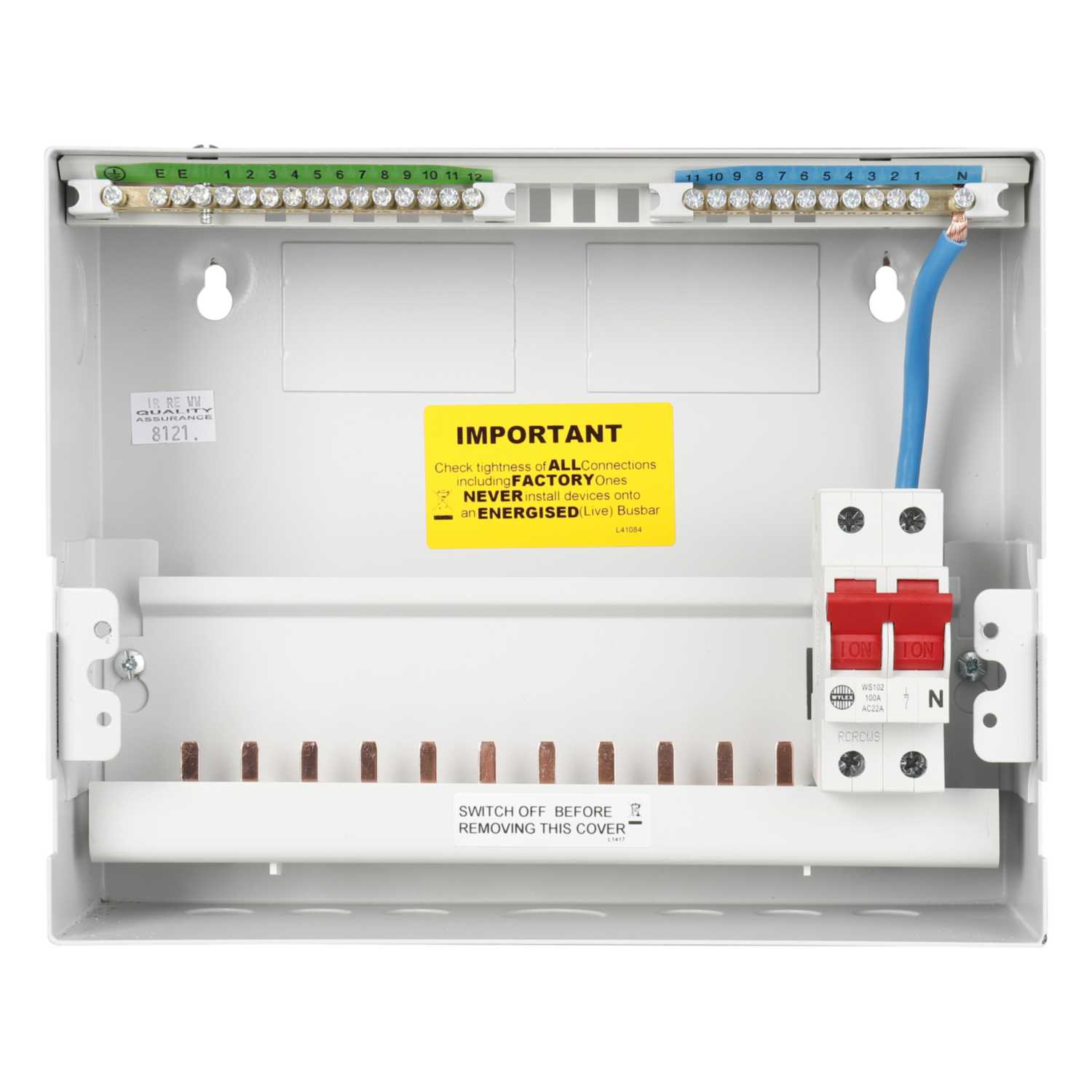 Wylex 11 Way 100A SP+N Type A Distribution Board with