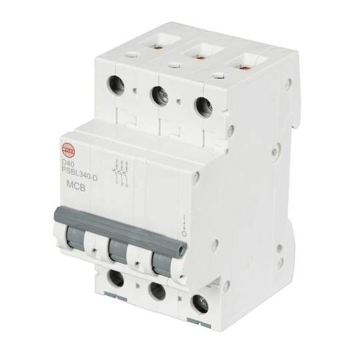Wylex 40A Triple Pole 10kA D Curve MCB